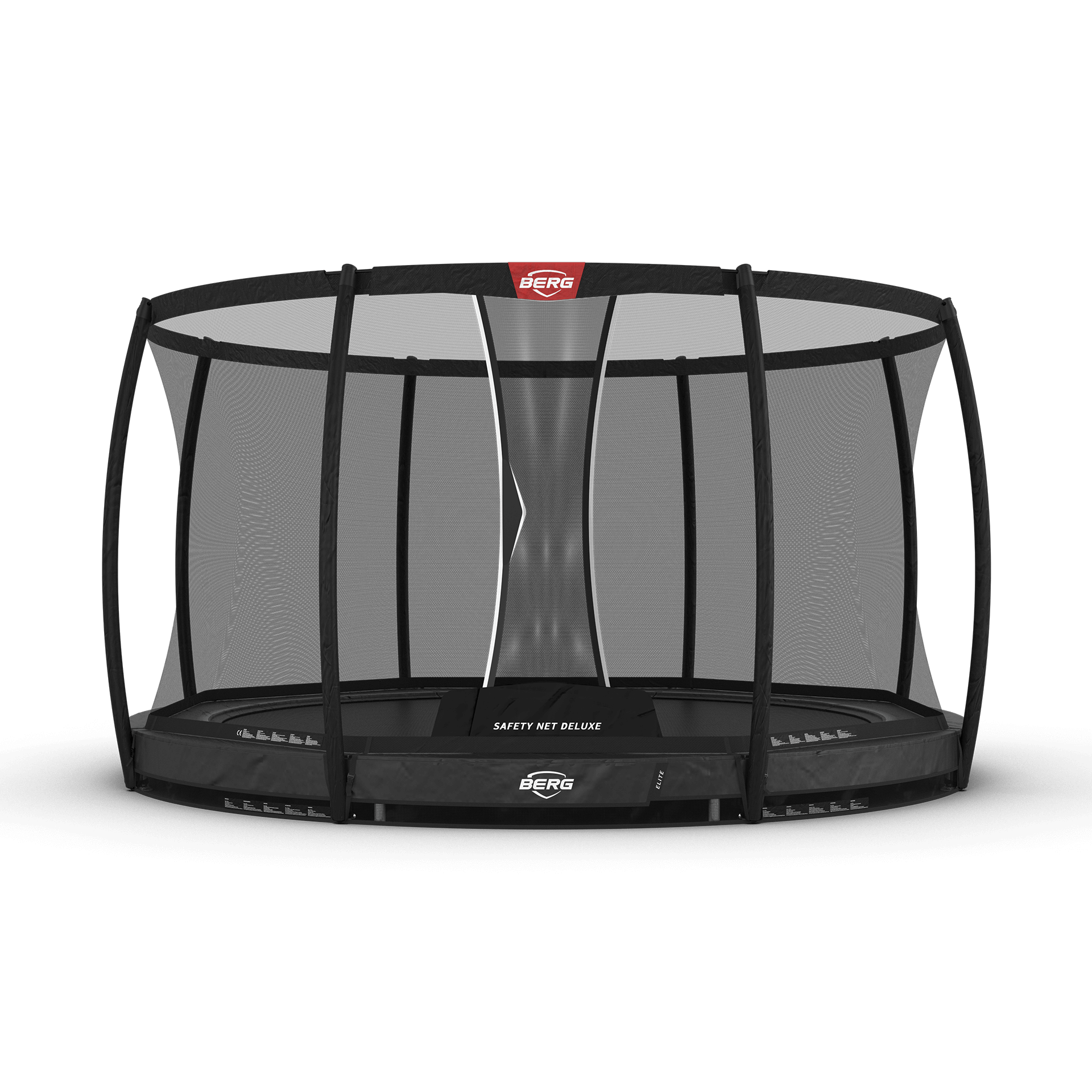 BERG Elite InGround 380 Grå Trampolin + Safety Net Deluxe hos SportGym