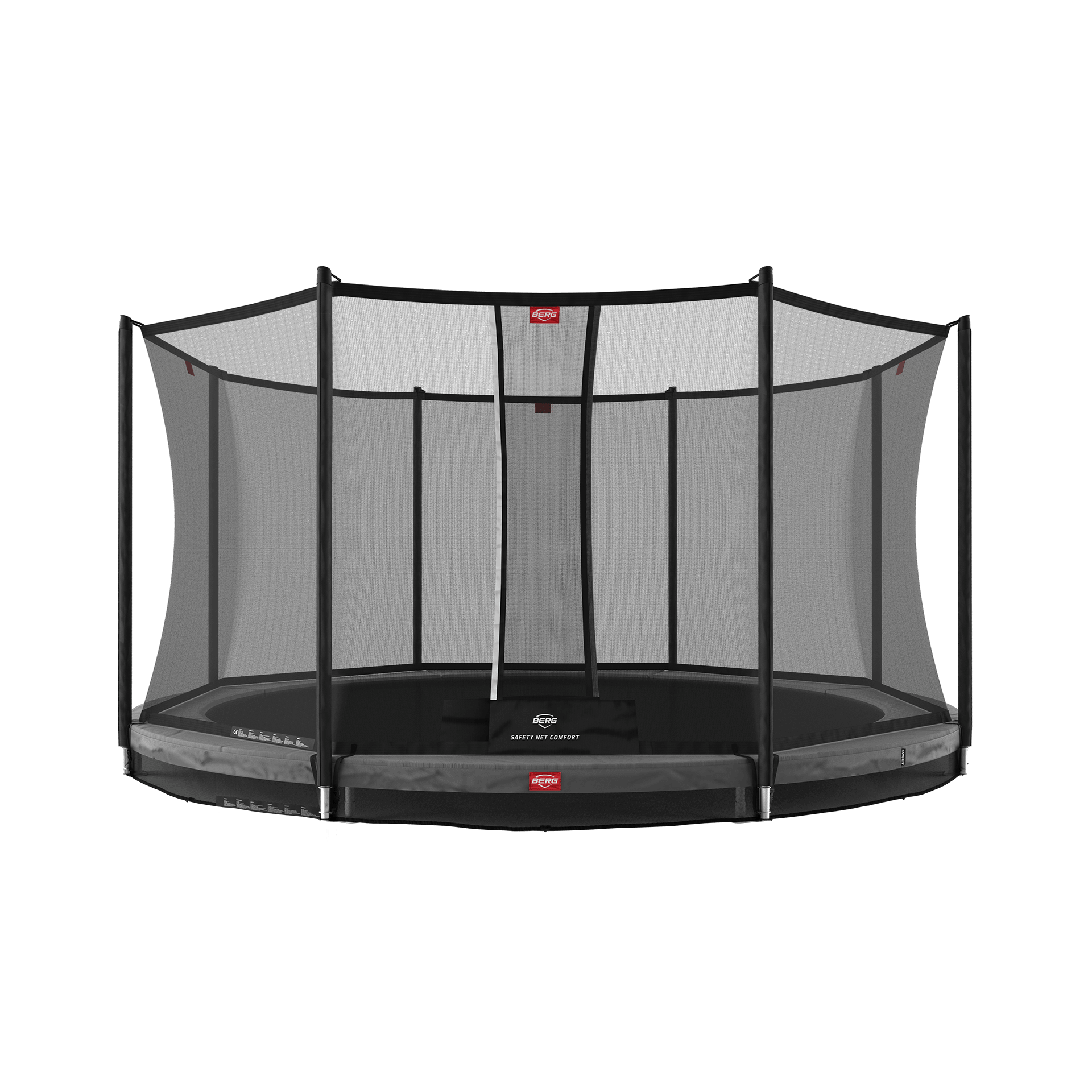 BERG Favorit InGround 430 Grå Trampolin + Safety Net Comfort hos SportGym
